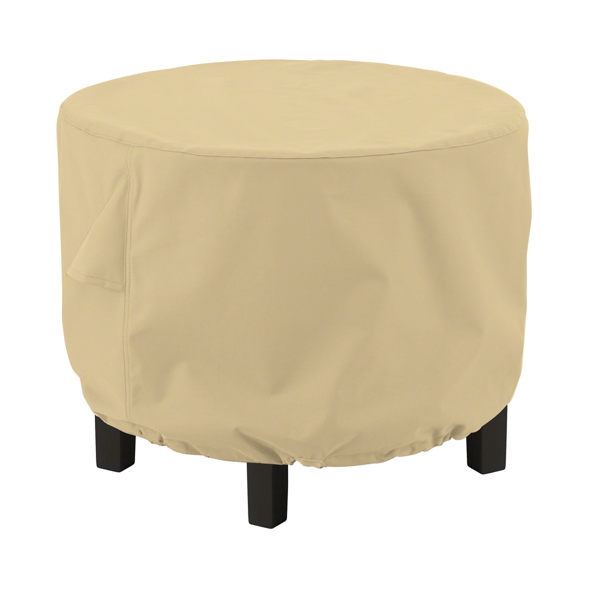 Classic Accessories Terrazzo ottoman cover 24inch on a patio, protecting from rain and sun.