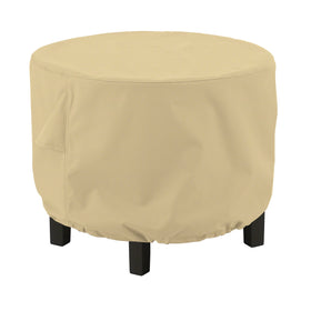 Classic Accessories Terrazzo ottoman cover 24inch on a patio, protecting from rain and sun.