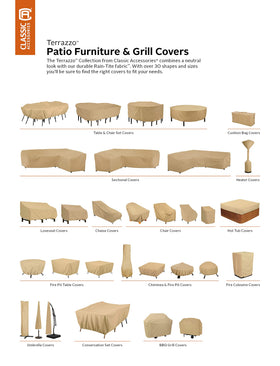 Terrazzo patio covers protecting an entire furniture collection outdoors