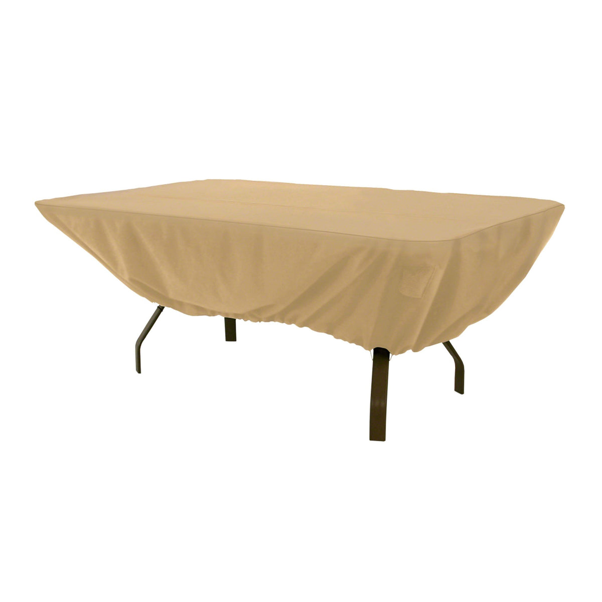 Classic Accessories Terrazzo table cover shows a 72-inch fit for rectangular/oval tables, weather-ready.