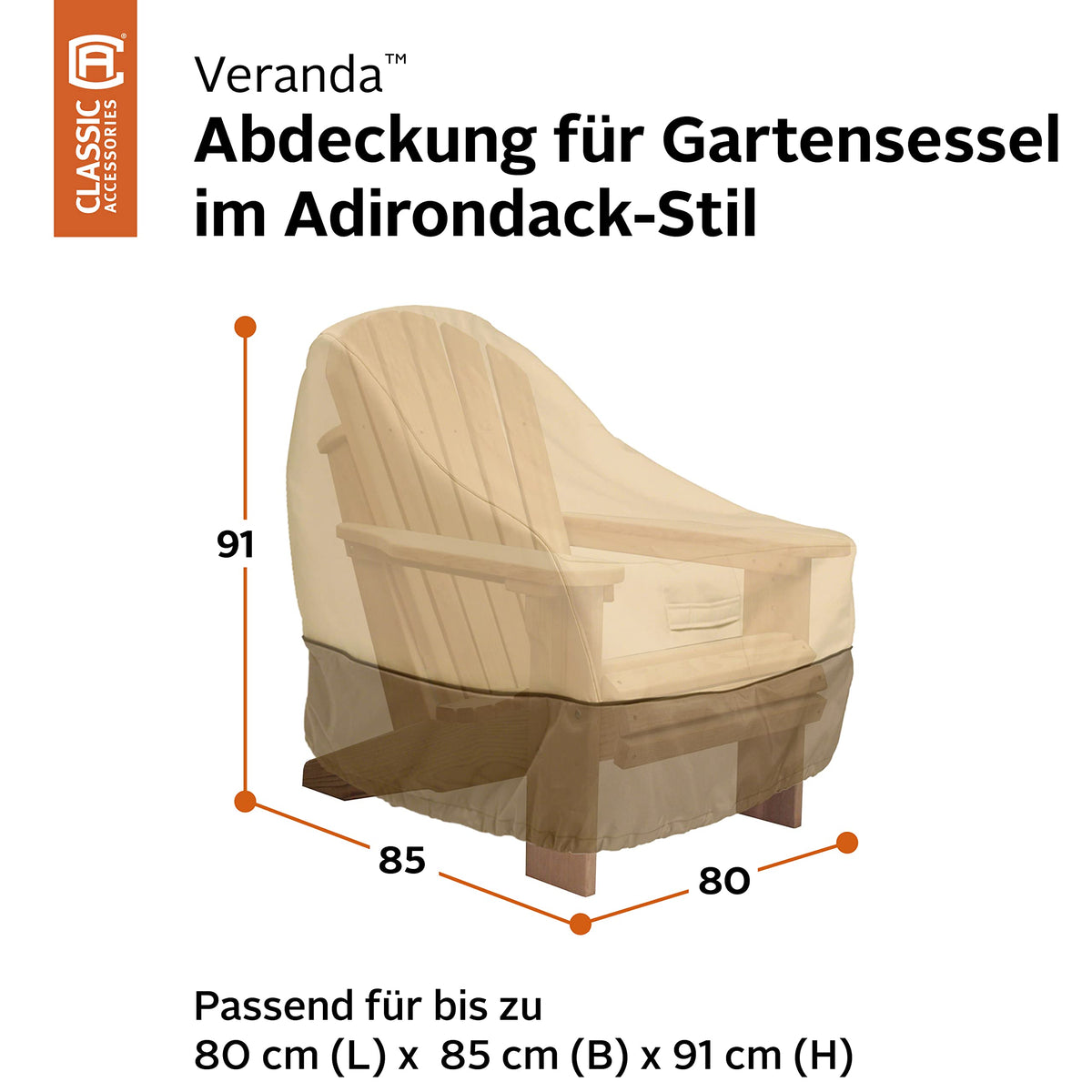 Classic Accessories Veranda Adirondack cover side view showing snug fit
