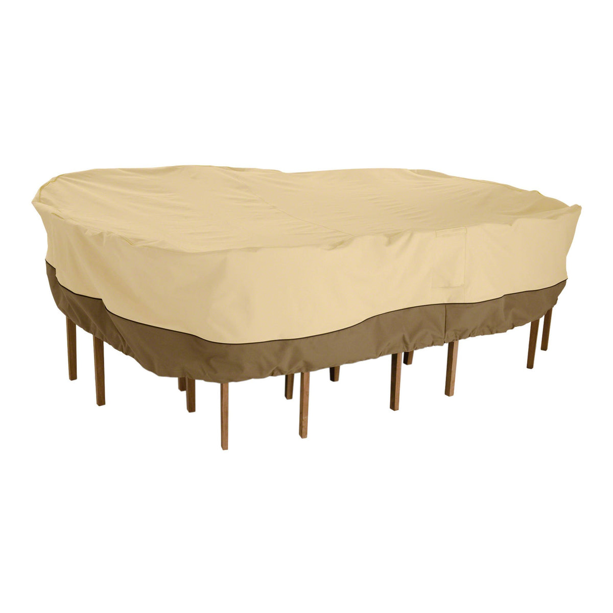 Classic Accessories Veranda cover on 108-inch table and chairs for outdoor protection