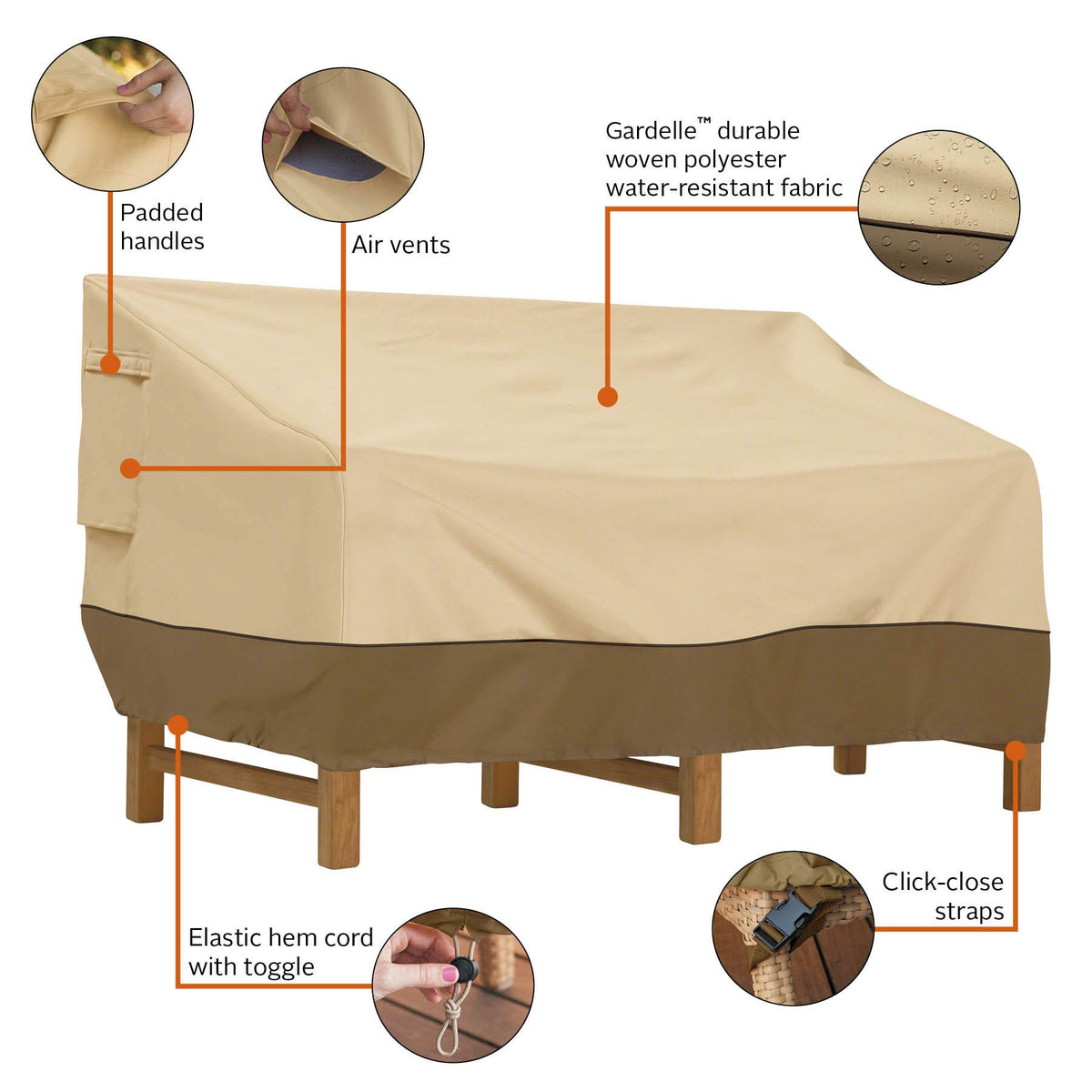 Classic Accessories Veranda deep-seat sofa cover on a sofa illustrates fit