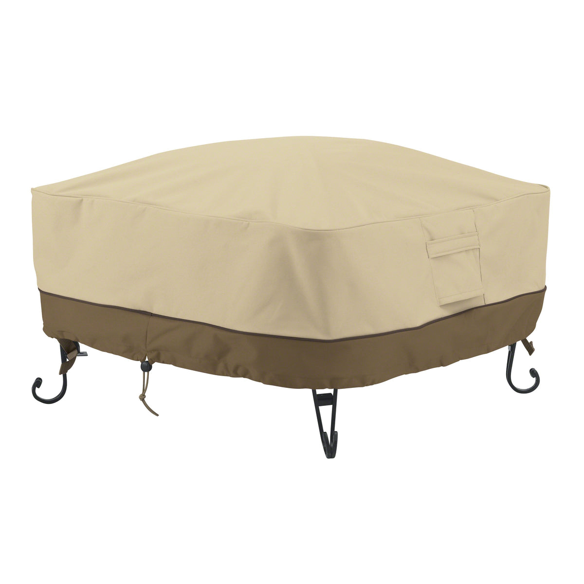 Classic Accessories Veranda fire pit cover top view protects a 36-inch square pit from weather
