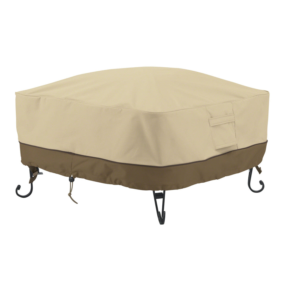 Classic Accessories Veranda fire pit cover top view protects a 36-inch square pit from weather