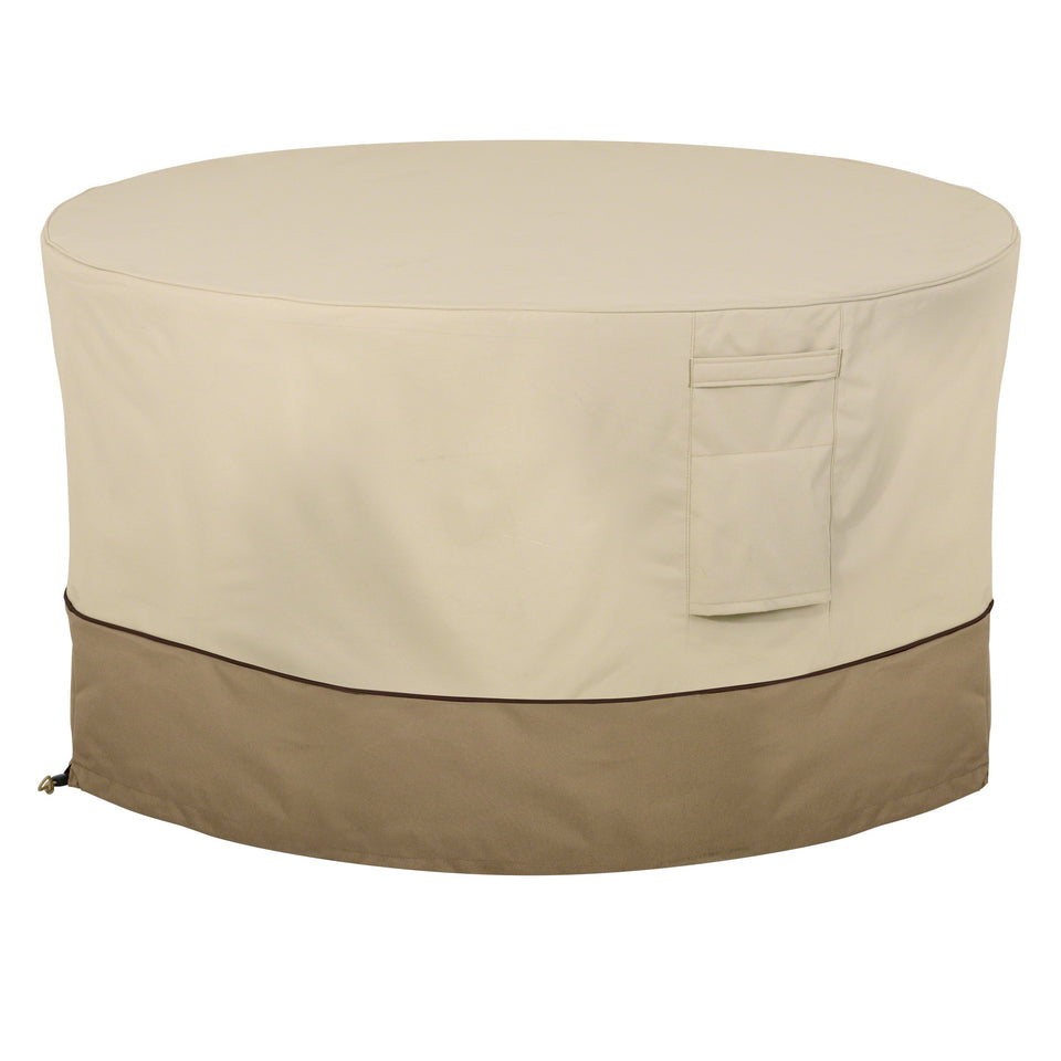 Classic Accessories Veranda top view cover protects 42-inch round fire pit table from rain and sun