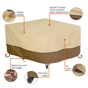 Classic Accessories Veranda fabric detail shows water-repellent backing and splash guard