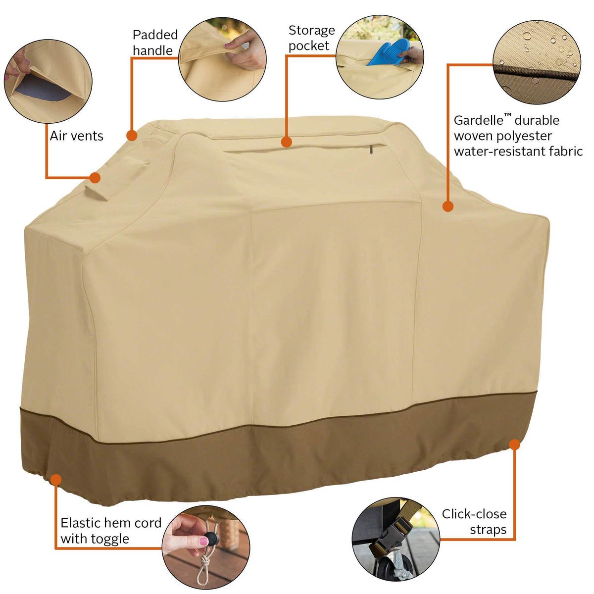 Classic Accessories Veranda grill cover click-close straps secure on windy days