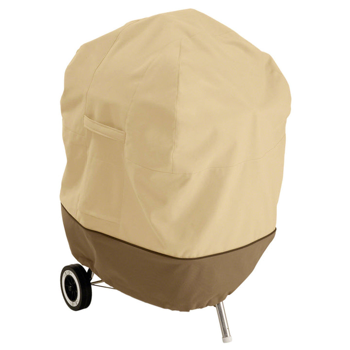 Classic Accessories Veranda kettle cover in front view protecting the grill from rain and debris