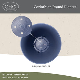 Corinthian planter storm gray top-down view, 10-inch diameter