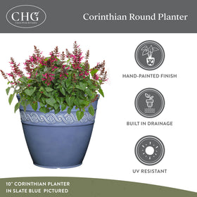 Closeup of textured stone-dust surface on Corinthian planter