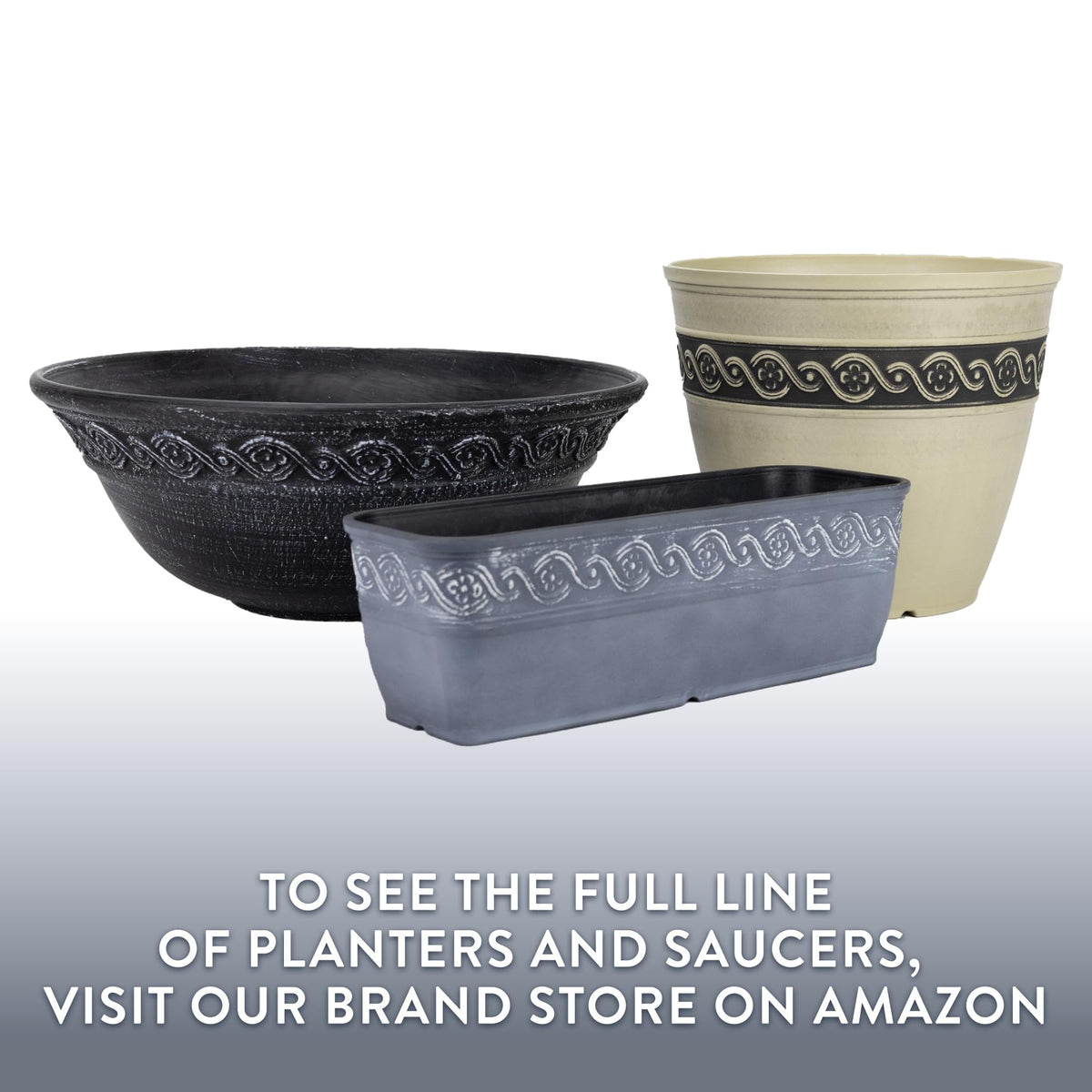 Dimension cue: 13-inch diameter and 11-inch height of the Corinthian planter in slate blue