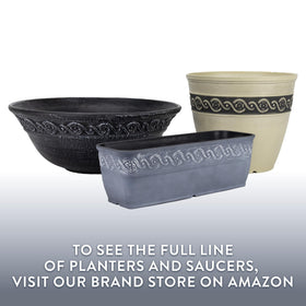 Dimension cue: 13-inch diameter and 11-inch height of the Corinthian planter in slate blue