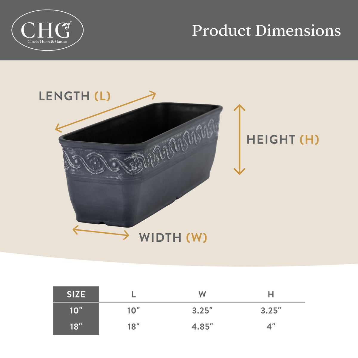 Classic Home & Garden trough planter in a garden with flowers, versatile indoors or outdoors.
