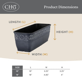 Classic Home & Garden trough planter in a garden with flowers, versatile indoors or outdoors.