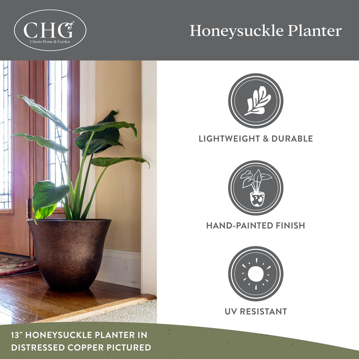 Drill-out drainage option on Honeysuckle planter for customizable watering