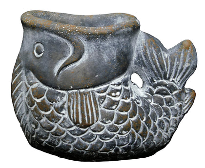 Classic Home & Garden Largemouth Bass bronze small planter with durable cement finish.