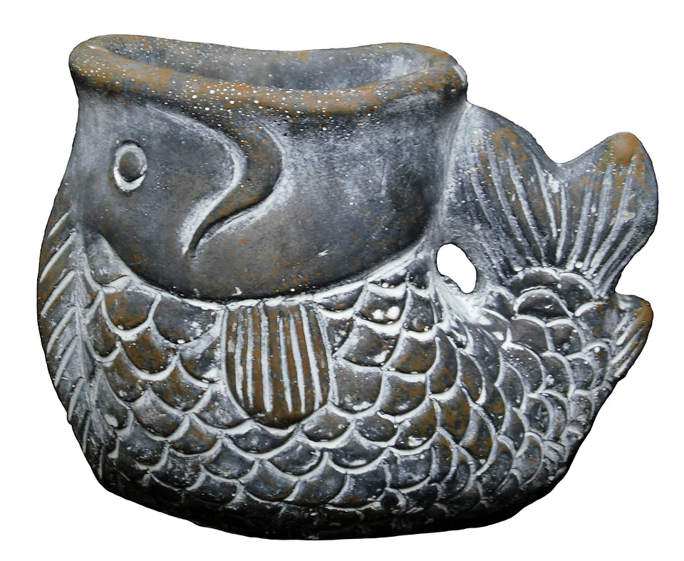 Classic Home & Garden Largemouth Bass bronze small planter with durable cement finish.