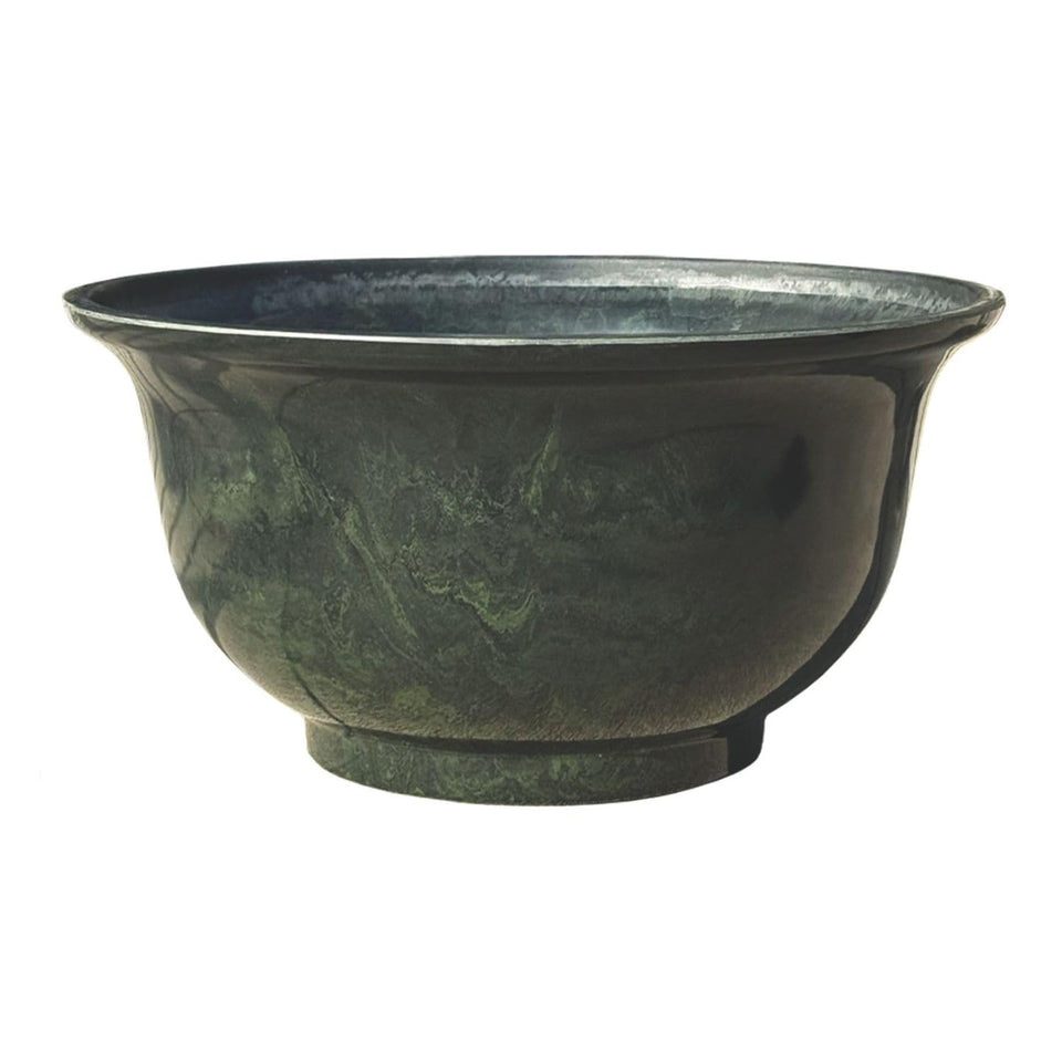 Classic Home & Garden Venetian deep bowl planter in green granite, close-up detail