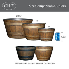 Classic Home and Garden whiskey barrel planter 15-inch size shows spacious planting area.