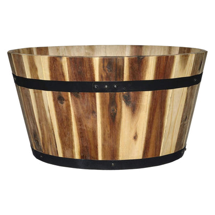 Classic Home & Garden whiskey barrel planter with metal bands for sturdy garden display.