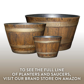 Classic Home and Garden whiskey barrel planter multipurpose use with flowers or herbs.