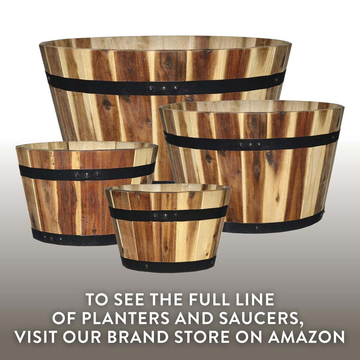 Classic Home & Garden whiskey barrel planter enhances patio décor with rustic charm.