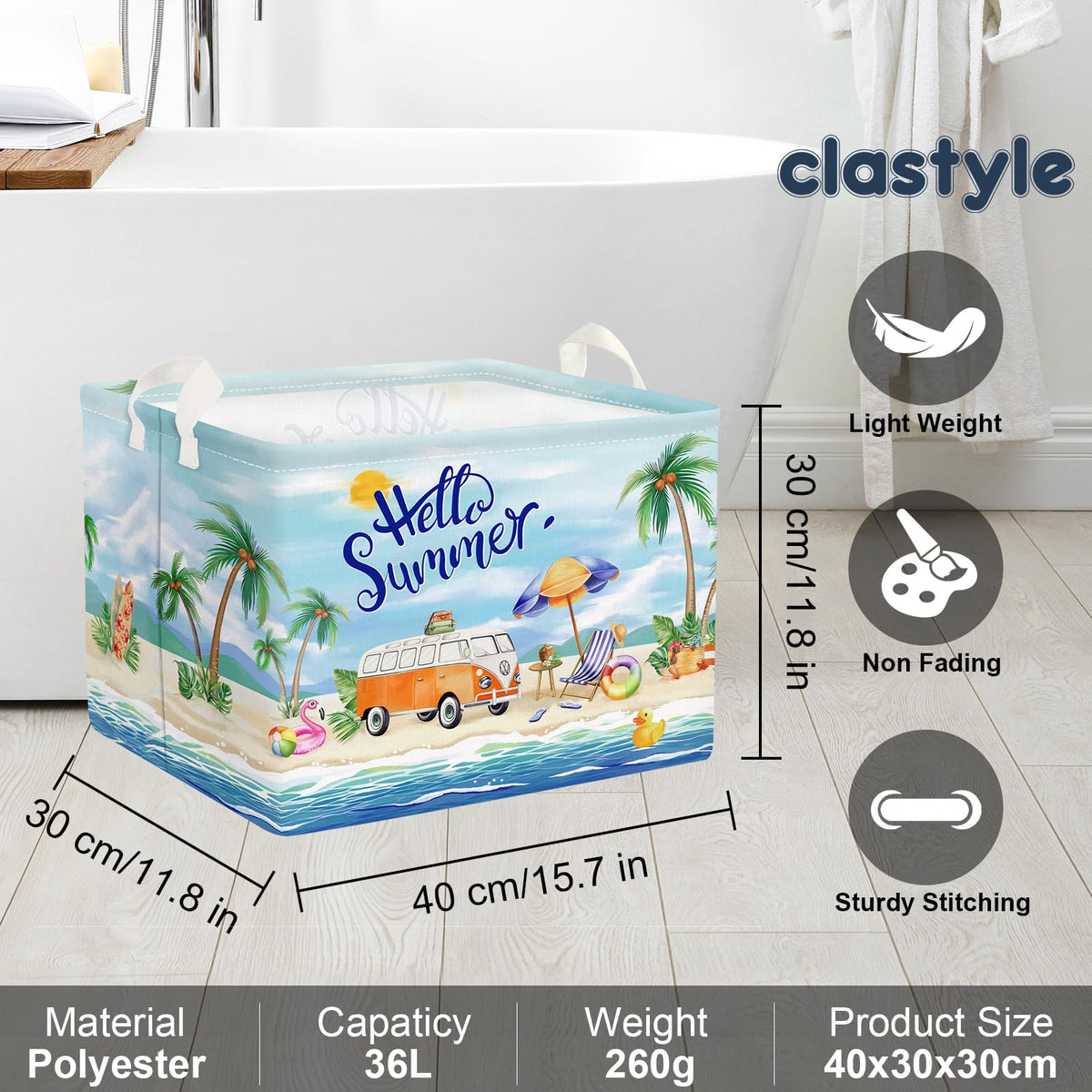 Clastyle Blue Beach Picnic Basket on living room shelf for versatile storage.