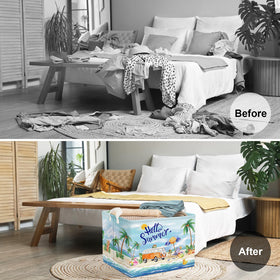 Clastyle Blue Beach Picnic Basket open with items showing roomy storage.