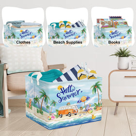 Clastyle Blue Beach Picnic Basket rectangular design fits shelves neatly.