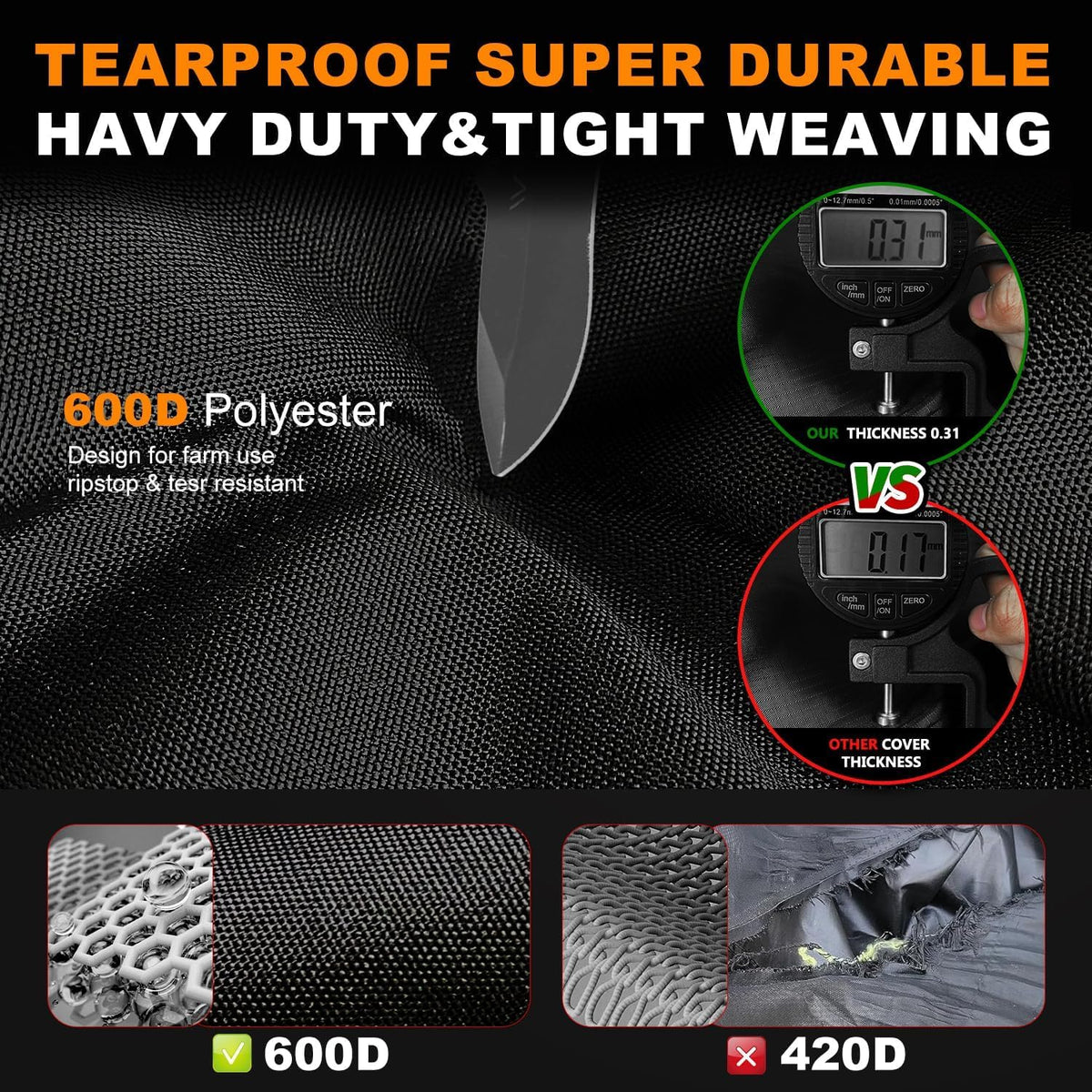 ClawsCover 600D tearproof fabric delivers durable outdoor protection