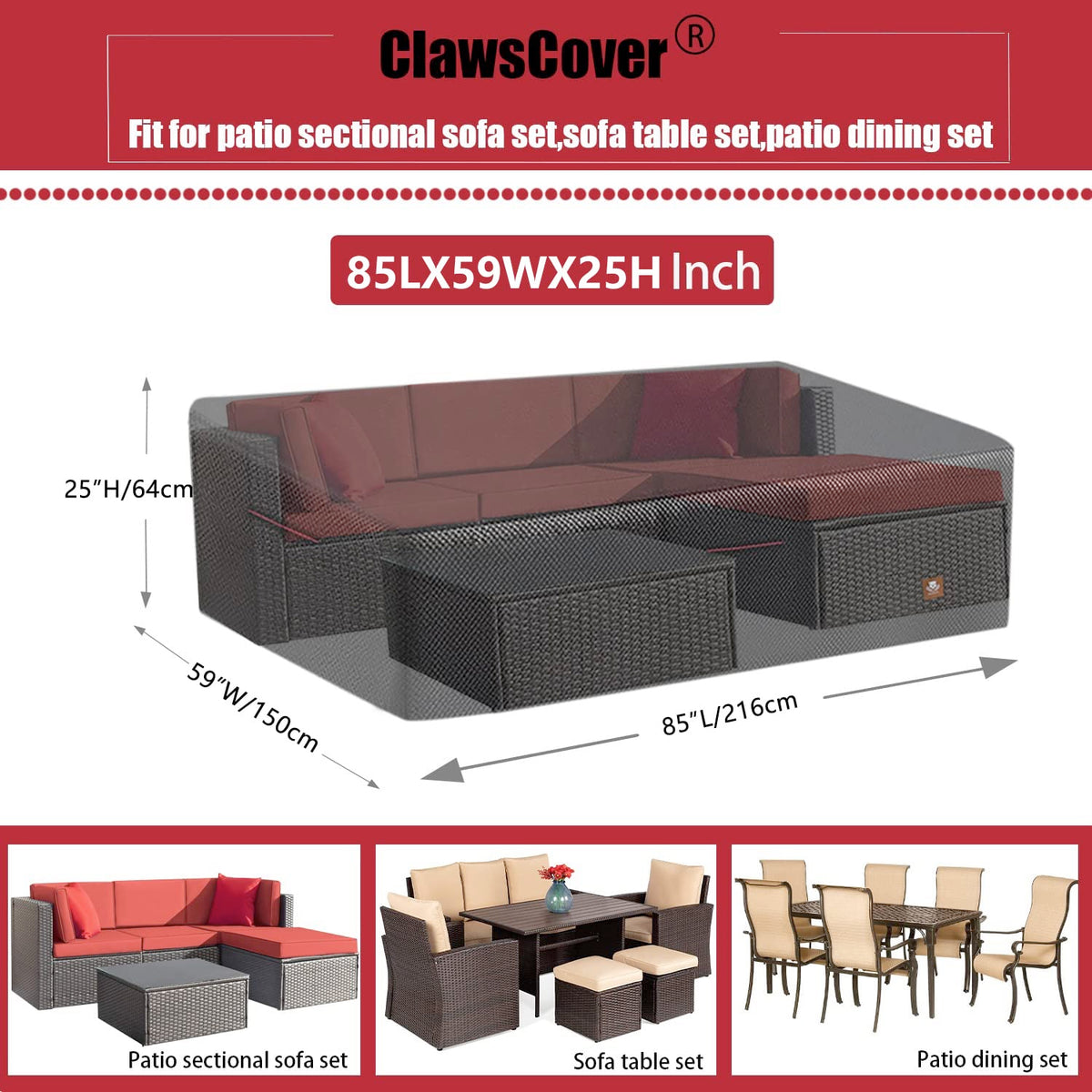 ClawsCover bottom drawstrings tighten to keep furniture snug and protected.