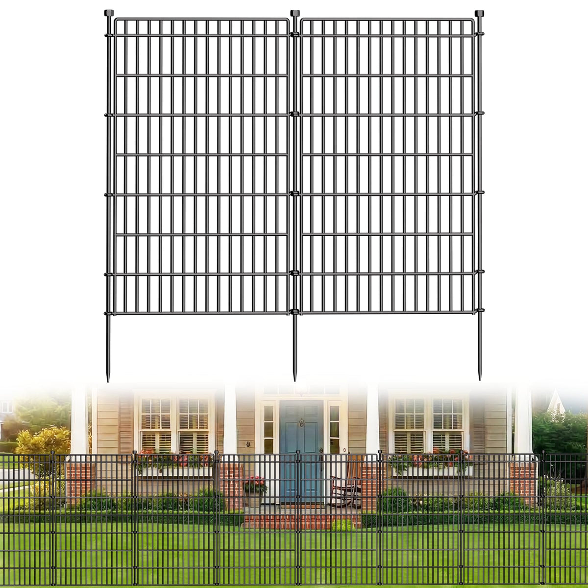 CLEASO 10-panel no-dig fence panel close-up protects flower beds with rustproof metal.
