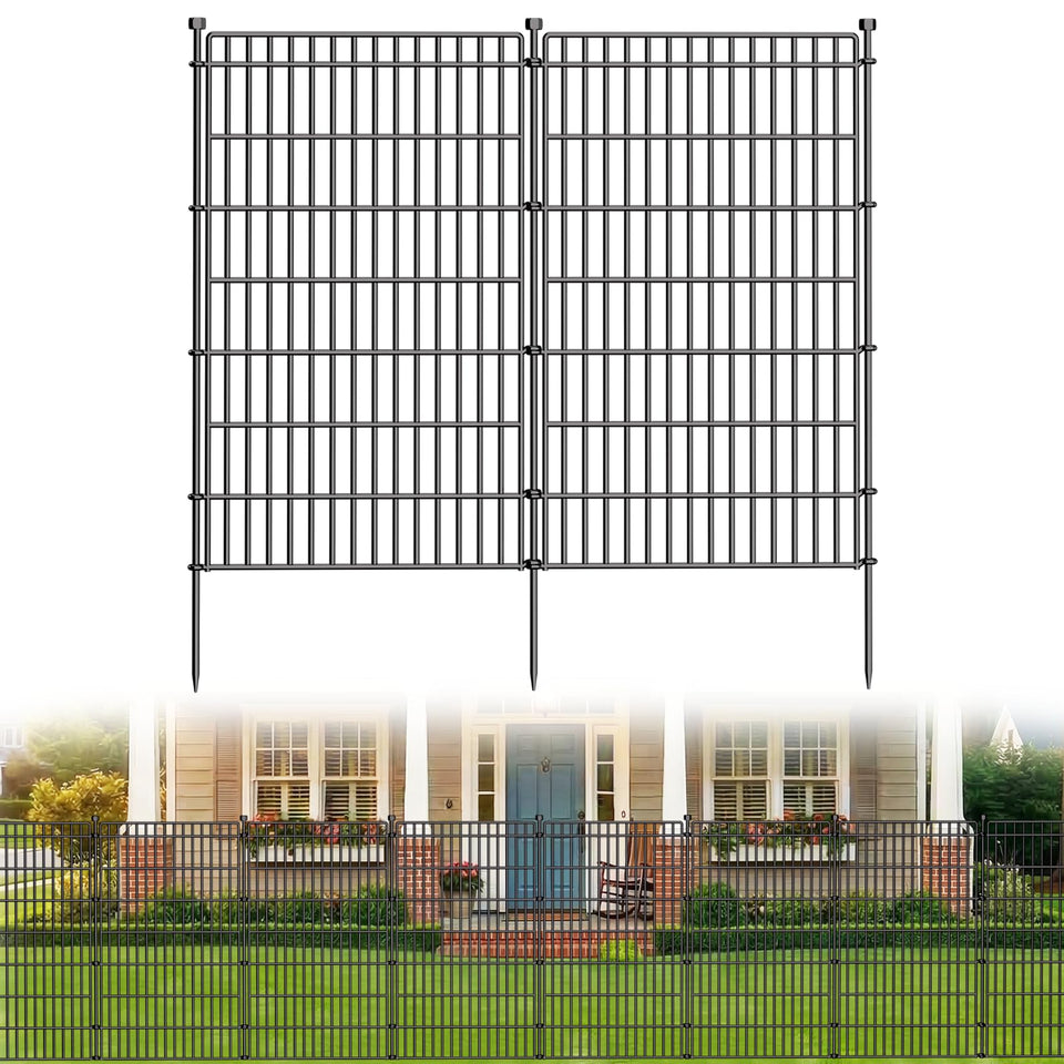 CLEASO 10-panel no-dig fence panel close-up protects flower beds with rustproof metal.