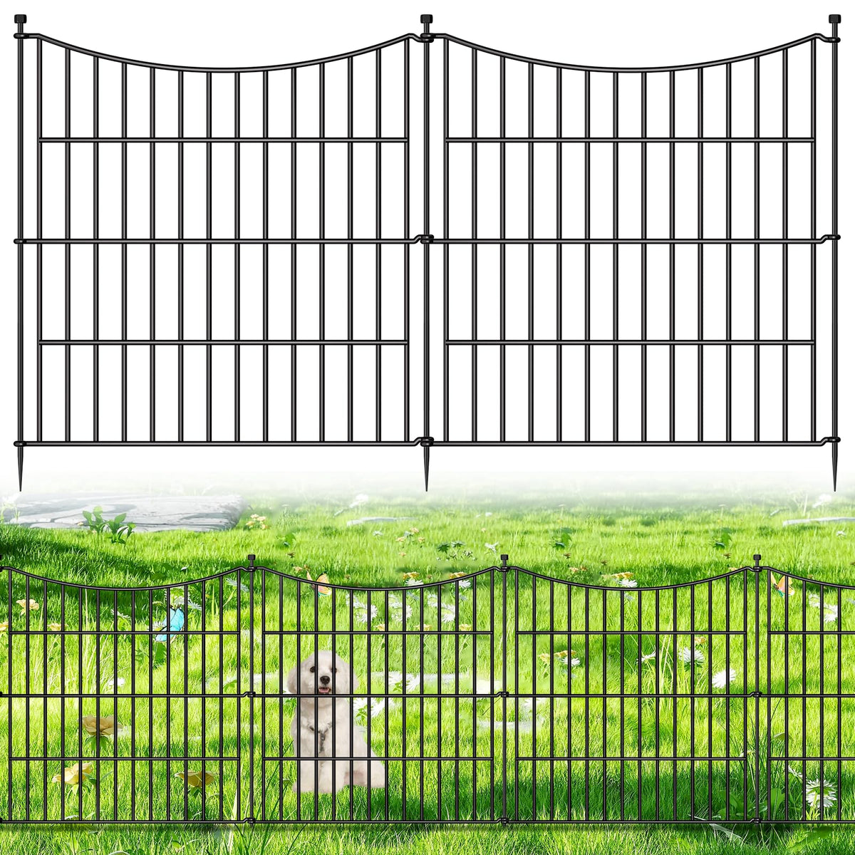 CLEASO 10-panels no-dig dog fence in front yard for quick setup and pet safety.