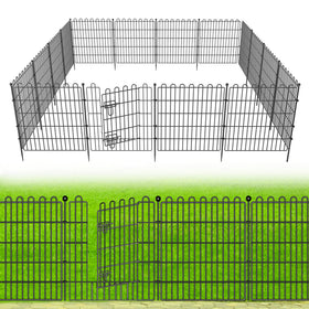 CLEASO 10-panel no-dig garden fence with gate laid out for yard boundary
