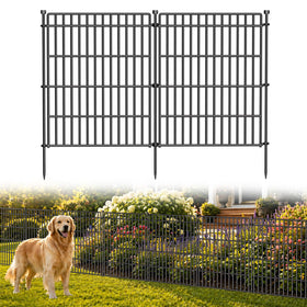 CLEASO 10-panel no-dig garden fence in black with easy installation protects flower beds.