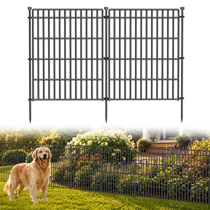 CLEASO 10-panel no-dig garden fence in black with easy installation protects flower beds.