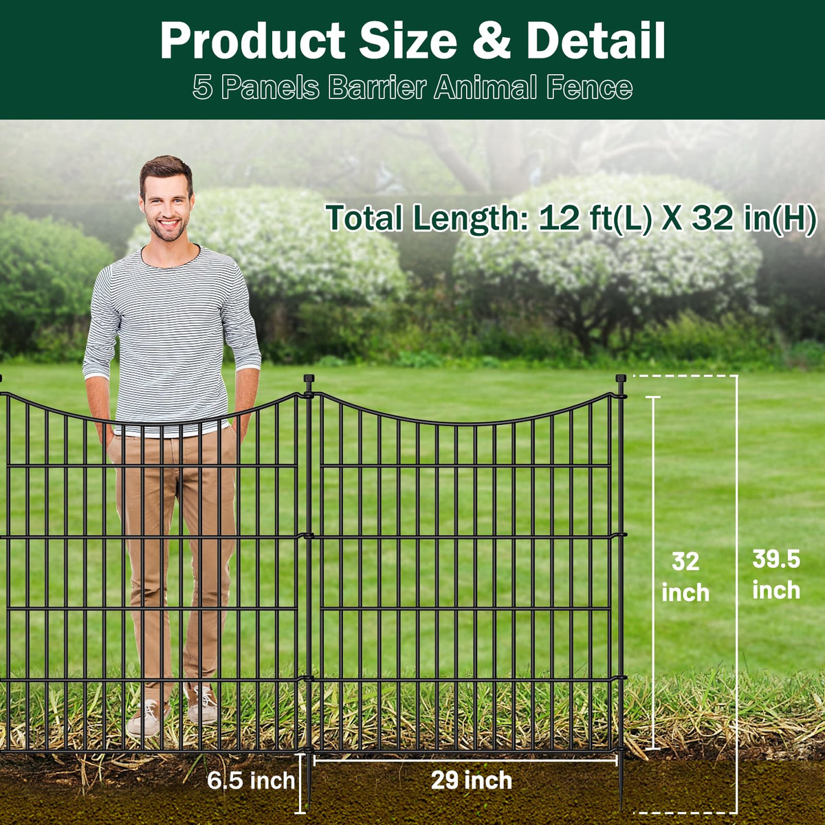 CLEASO 5-panel fence gate closed view with hinges provides secure entry for pets.