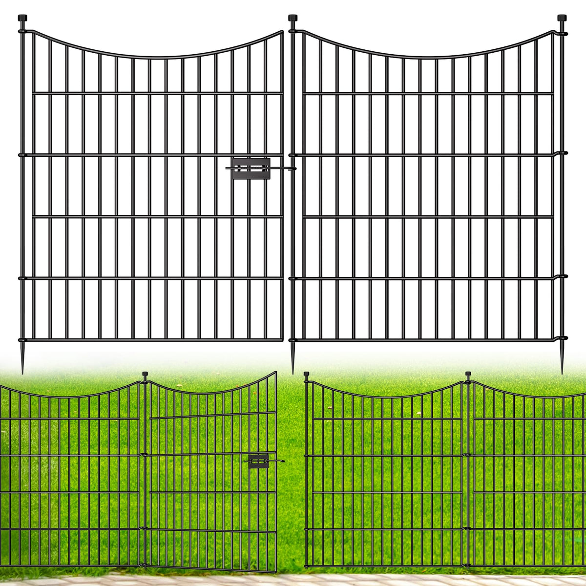 CLEASO 5-panel decorative garden fence gate front view showcases durable rustproof metal border.