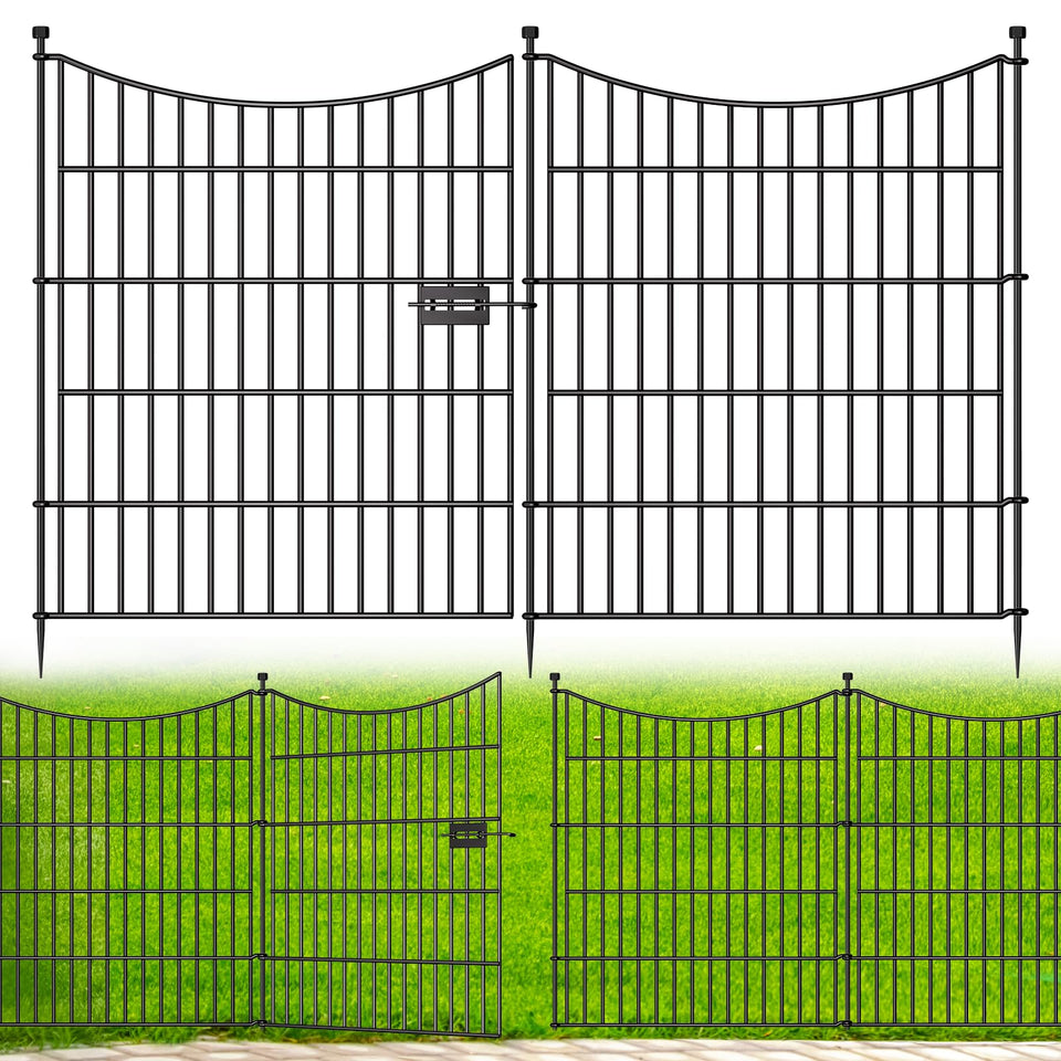 CLEASO 5-panel decorative garden fence gate front view showcases durable rustproof metal border.