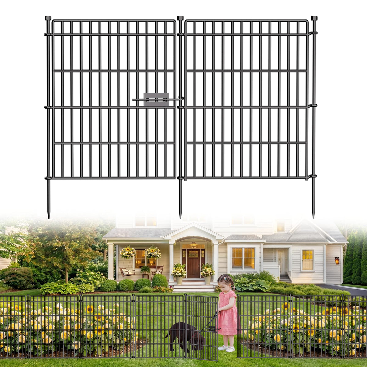 CLEASO no-dig garden fence with gate defines yard boundaries and saves digging time.