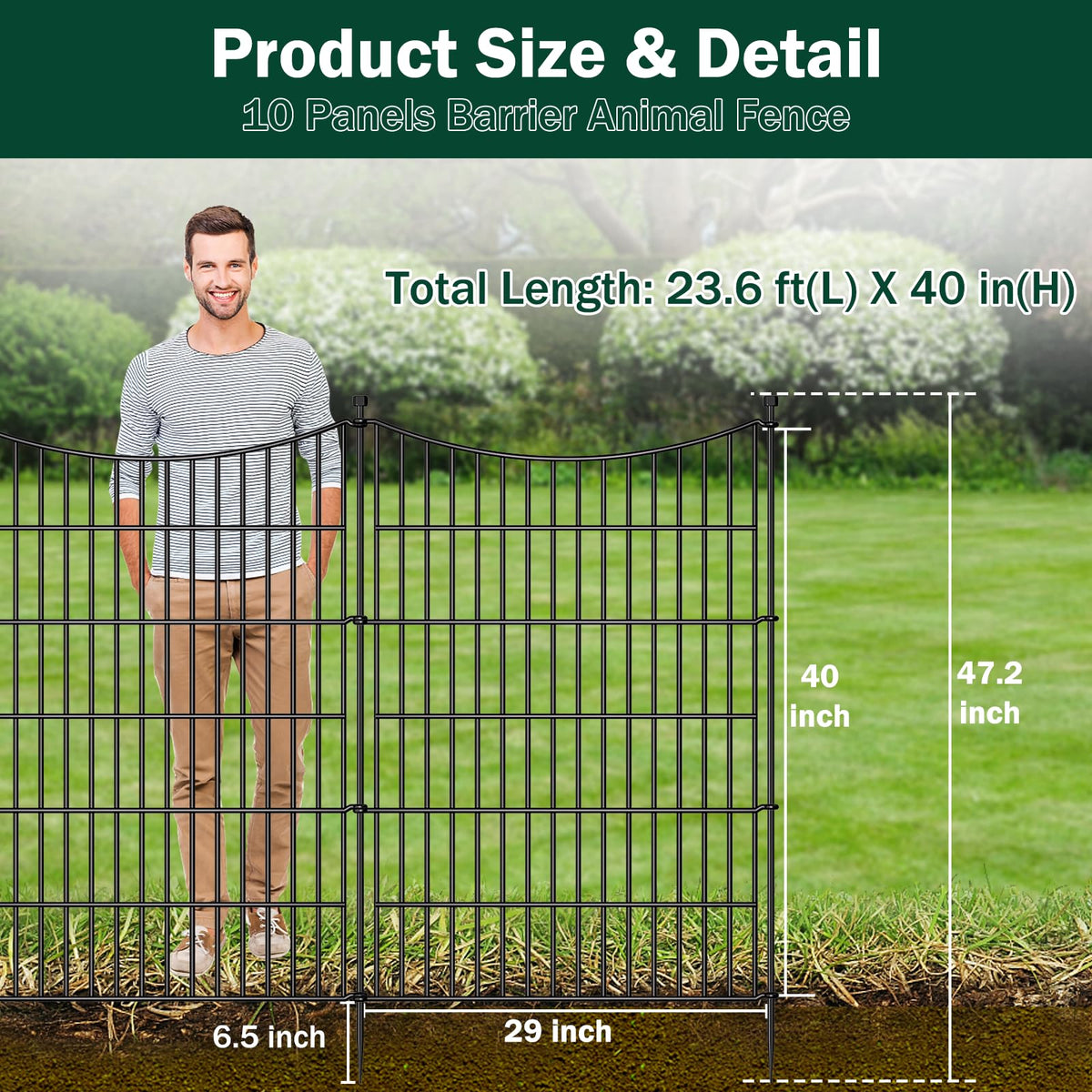 CLEASO rustproof metal fence side view emphasizes durability in all weather.