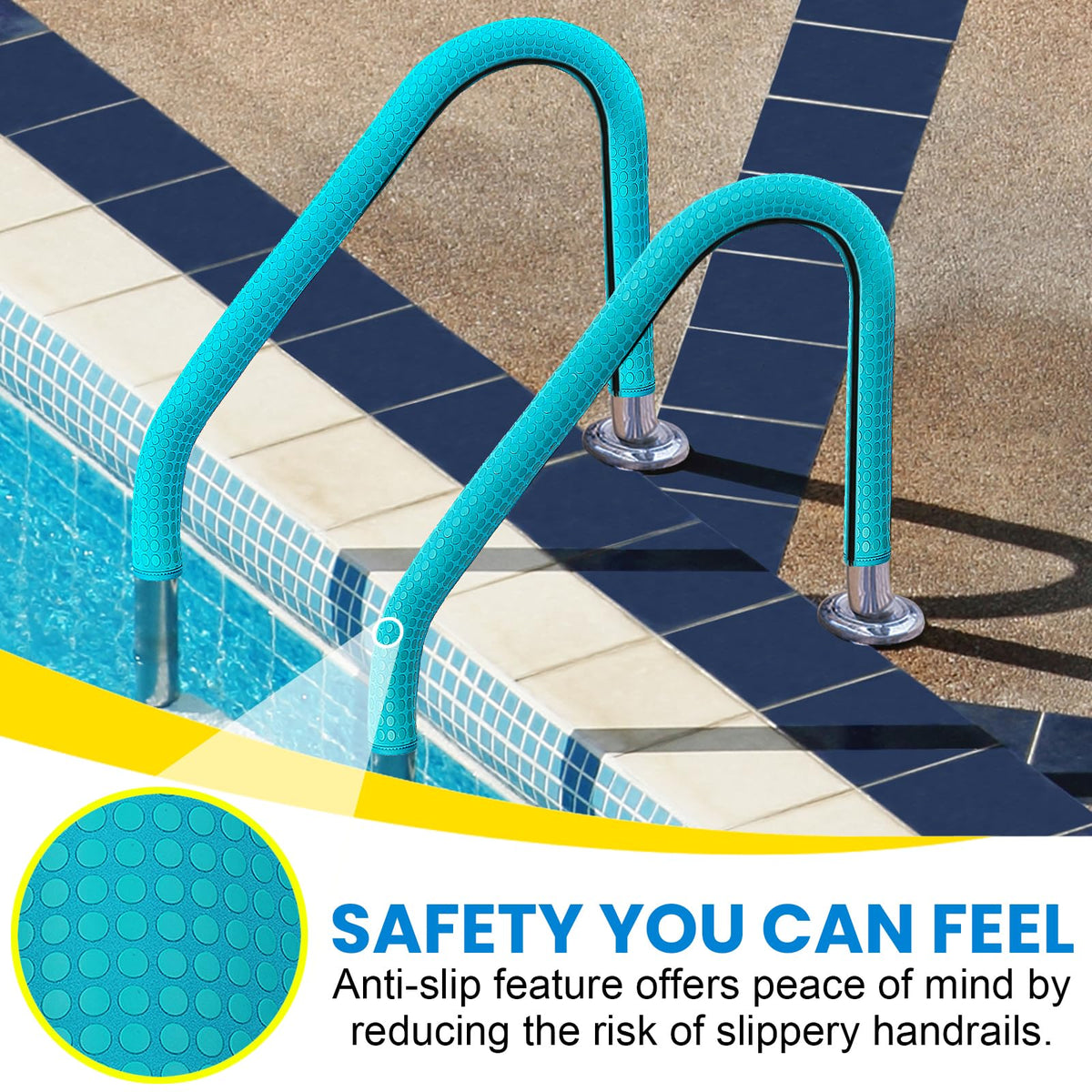 Zippered installation demonstration on a pool handrail cover