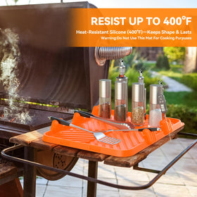 CLESOO silicone griddle tool mat multi-scene use on grill, kitchen, or campsite.