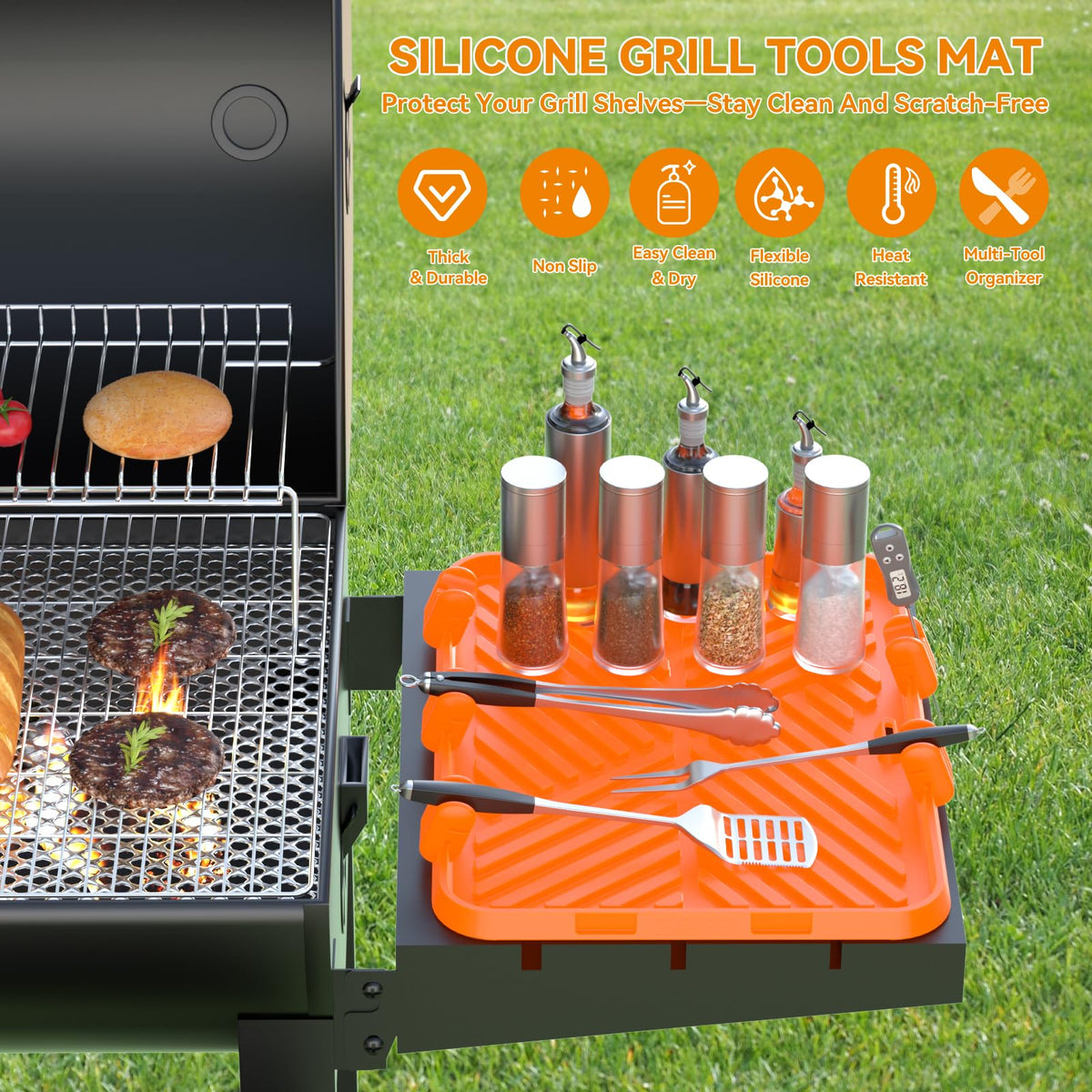 CLESOO silicone griddle tool mat no-spill lip traps oils for a tidy station.