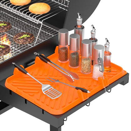 CLESOO silicone griddle tool mat side shelf setup keeps tools organized during grilling.