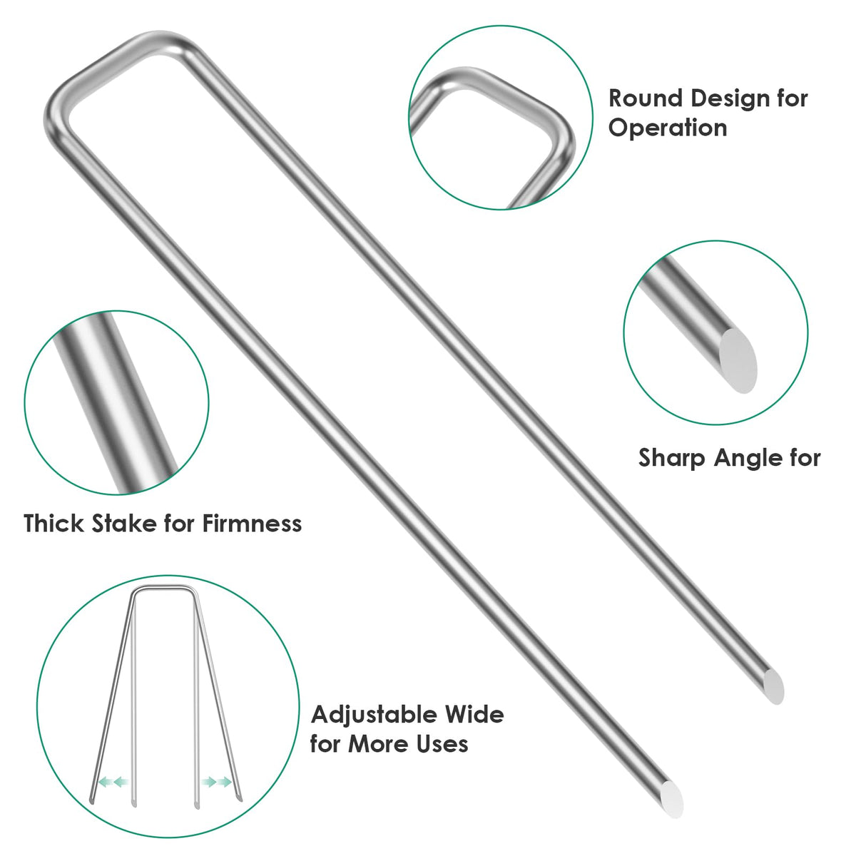 Clevich heavy-duty 11-gauge steel stakes resist bending during installation.