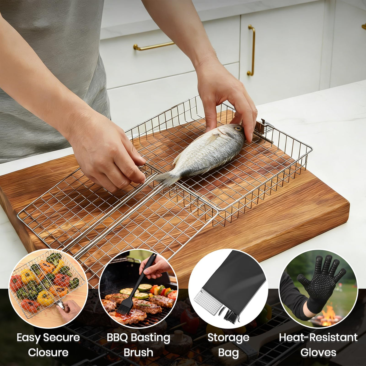 Clheatky heat-resistant gloves protect hands during high-heat grilling.