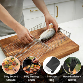 Clheatky heat-resistant gloves protect hands during high-heat grilling.